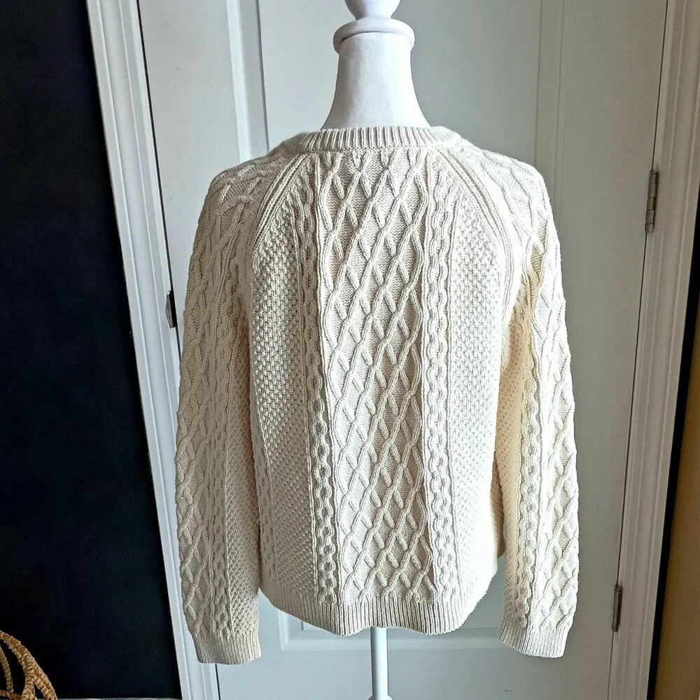 J CREW IVORY COTTON PULLOVER SWEATER SZ M